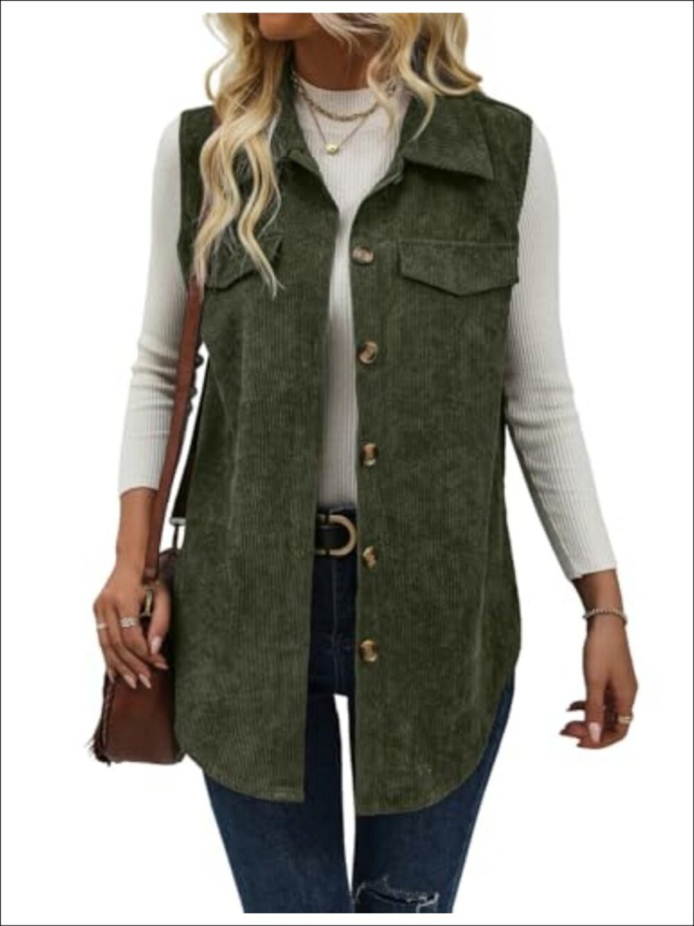 Womens Corduroy Vest Sleeveless Button Down Jacket Fall Winter Outerwear